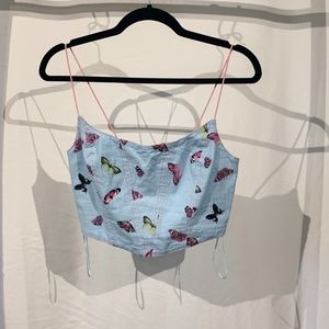 UO Butterfly Zip Up Crop Top with Bustier Seams
